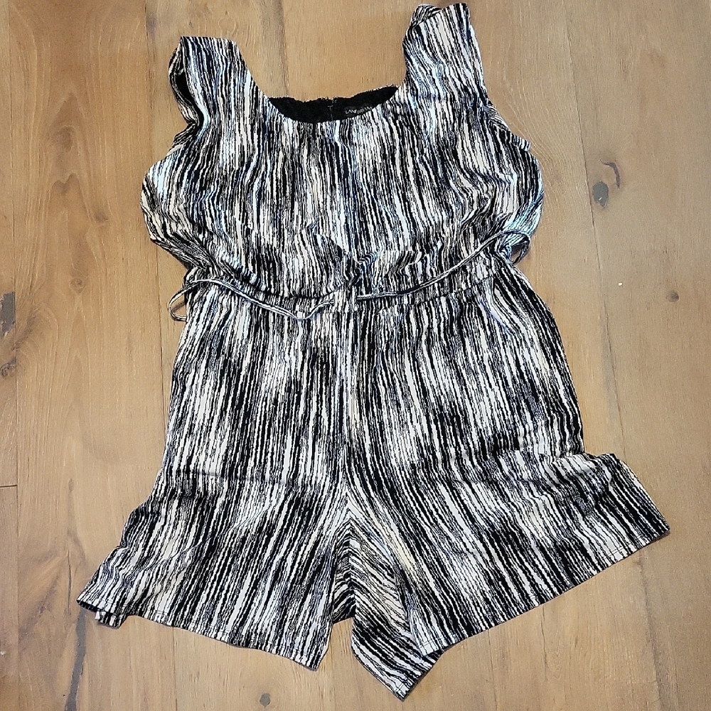 Lane Bryant Black and White Striped Romper Jumpsuit